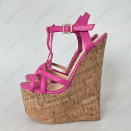 Ronticool Handmade Women T-strap Sandals Ultra High Wedges Heels Round Toe Classics Black Dress Shoes Ladies US Plus Size 5-15