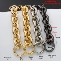 New 27mm k gold thick round aluminum chain+ring Light weight bags strap bag parts handles easy matching Accessory Handbag Straps