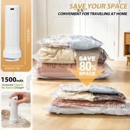 15 Pack Vacuum Storage Bags Rechargeable Pump, Vacuum Storage Bags Space Saver, Vacuum Compression Bags for Clothes, Bedding