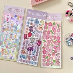 SKYSONIC New Arrival 3PCS Full Set Series Decor sticker Scrapbook Laser Kpop Stickers For Journal Stationery Sticker Suppliers