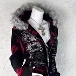 New Gothic geometric print red gradient zipper hoodie women fashion high street fur collar loose sweatshirt for men and women