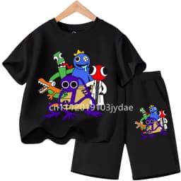 Summer Short Sleeve Tshirt Set Cartoon Tee Tops Game Anime Shirts Camiseta Kids Rainbow T-shirt Friends Girls Boys Clothes