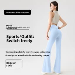 Women Bootcut Shark Yoga Flare Pants With Back Waist Pocket Fitness Workout Leggings Casual Sports Long Pants High Waist Trouser