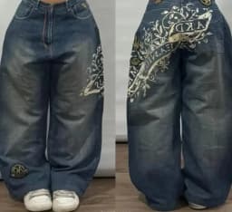 Y2K New Retro Centipede Embroidery Pattern Washed Oversized Wide-Leg Pants Street Gothic Harajuku Floor Pants For Men and Women