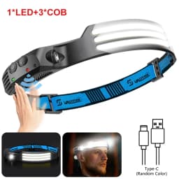 Induction Headlamp COB+LED Head Flashlight Built in Battery USB Rechargeable Outdoor Waterproof Camping Fishing Work Lantern 