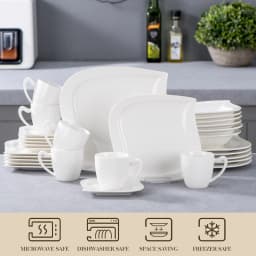 MALACASA 30/60 Piece White Porcelain Dinner Set with Cups Saucers Dessert Soup Dinner Plates Tableware Service for 6/12