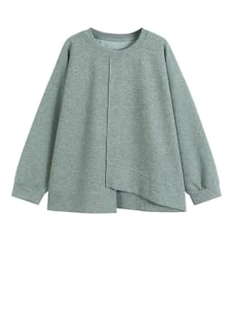 [EAM] Gray Brief Irregular Hem Big Size Sweatshirt New Round Neck Long Sleeve Women Fashion Tide Spring Autumn 2026 1DJ9393