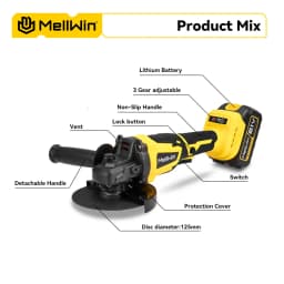 MELLWIN 125MM M14 Brushless Electric Angle Grinder Cordless Wood Metal Polisher Home DIY Power Tool For Makita 18V Battery Pin