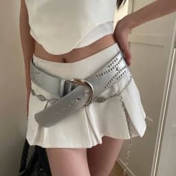 New Rivet Wide Version Belt for Women's Fashionable Silver Rock Glossy Metal Buckle Retro Wide-Edged Belt