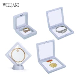 3D Floating PE Film Jewelry Display Frame Stand Holder Box 10/Unit Portable Brooch Coin Medal Suspension Storage Collection Case