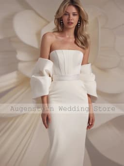 Anniversary Midi Wedding Dresses Ivory Satin Sheath Wedding Party Dresses Off the Shoulder Strapless Pleat Split Prom Gown 2026