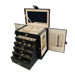 New Large Capacity 6 Layers Jewelry Box with Mirror Leather Earrings Rings Necklaces Jewelry Storage Box Organzers 5 Drawer Gift