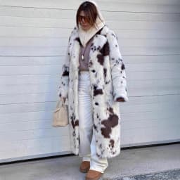 New Designer Autumn Winter Thick Fox Fur Coat Plus Long Warm Faux Fur Jacket Milk Dot Printed Luxe Femme Plush Overcoat