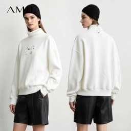 Amii Mock Neck Fleece Lined Sweatshirt Drop Shoulder Oversized Slimming Casual Minimalist Winter Women's Sweaters 12614002
