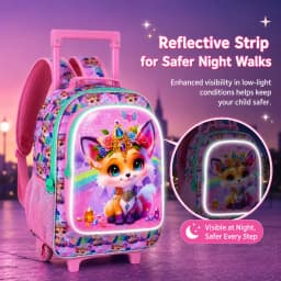 3Pcs Rolling Backpack for Girls, Kids Roller School Backpack with Wheels, Fox Wheeled Bookbag for Elementary Preschool Kindergar