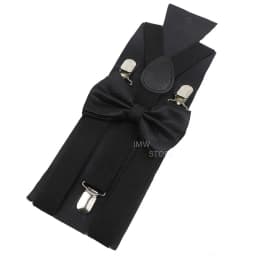 Adjustable Elastic Leather Suspenders Bowtie Set Men Women Baby Blue Braces Straps For Wedding Y-Back Shirt Accessories Gift