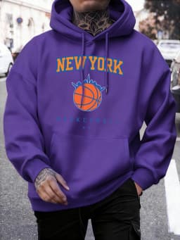 New York Basketball Printed Pullovers Men Fleece Casual Sportswear Autumn Warm Fashion Clothing Unisex Loose Soft Hoodies