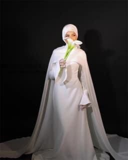 QICHE Customized Modest White Muslim Wedding Dresses with Cape Bride Dress Long Sleeves Woman Bride Civil Bridal Gowns