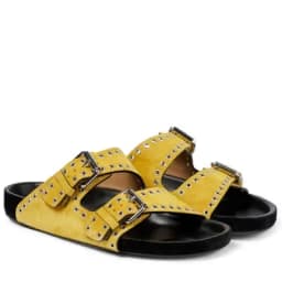 Rivet Belt Buckle Flat with Slippers Round Toe Black Solid Women Shoes Summer Slides Casual Outside Fashion Newest Slip On 2023