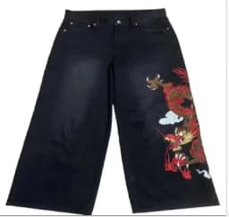 Y2K New Retro Centipede Embroidery Pattern Washed Oversized Wide-Leg Pants Street Gothic Harajuku Floor Pants For Men and Women
