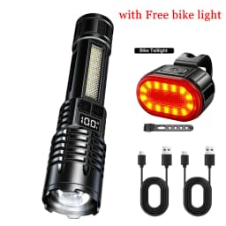 High Power LED Flashlights With Display Screen Zoom Tactical Torch Portable Rechargeable Lamp with Emergency Side Light Lantern