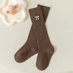 Spring Autumn Girls Knee High Socks Cotton Bow Embroidery Socks for 3-12Y Kids Solid Color Sweet Long Tube Stockings