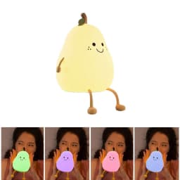 Rechargeable LED Cartoon Pear Nightlight, Silicone Light, Bedside Decor, Color Changing, Atmosphere Lamp for Kids, Holiday Gifts