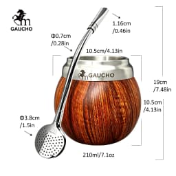 Gaucho Yerba Mate Set Stainless Steel Double Wall Calabash Cup with Removable Filter Bombilla Cleaning Brush