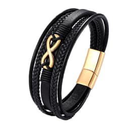 MKENDN Classic Men Infinity Bracelet Woven Multilayer Braided Leather Bracelets For Women Black Stainless Steel Jewelry Gifts