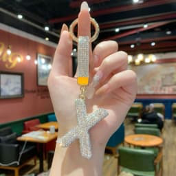 Full Rhinestone English Letter Keychain - Luxury Bag Charm & Car Key Ring, Elegant Small Gift