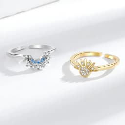 YILUOCD Sparkling Sun and Moon Adjustable Couple Rings CZ Open Promise Ring 2024 New Style Stackable Engagement Jewelry Day Gift