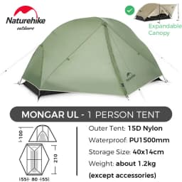Naturehike Mongar 2 UL/PRO 1-2 Person Backpacking Tent Nylon Waterproof Ultralight Travel Trekking Shelter Tent with Footprint