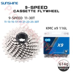 Shimano K7 9Speed Freewheel and Chain Groupset H200 Sunshine 23/25/28/30/32/36/40/42/46/50T Cassette HG53/KMC X9 Chain 9V Kit