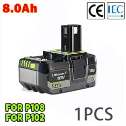 For Ryobi 18V 8.0AH lithium Battery 18V low self discharge, Suitable For all Tools 18V P104 P107 P108 RB18L50 RB18L20
