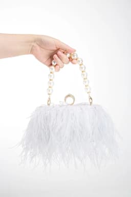 Luxury Real Ostrich Feathers Handbag Pearl Tassel Evening Bags Women's Pouch Purse Pink Green Diamond Clutch Party Messenger Bag