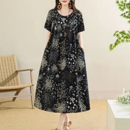 New 2025 Summer Dress For Women Plus Size Dress Casual Short Sleeve Boho Vintage Print Long Maxi Dress Beach Women Clothing