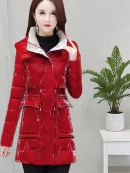 Winter New Style Women's Thickened Long Cotton Jacket Korean Version Slim Fit Washless Bright Surface down Cotton Coat Warm