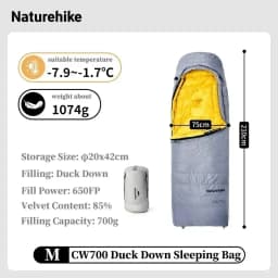 Naturehike CW400 Sleeping Bag Winter Lightweight 650FP Duck Down Sleeping Bag Ultralight Waterproof Hiking Camping Sleeping Bag