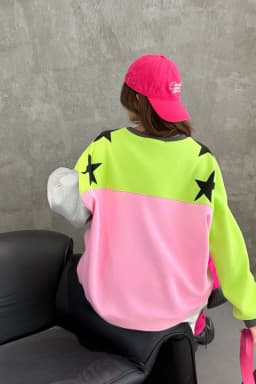 2026 Autumn Multicolour Patchwork Oversized Pullover Sweatershirts Woman Casual Loose Pentagram O Neck Long Sleeve Outwears