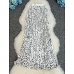 Polka Dot Print High Elegant A-line Pleated Long Skirt For Women 2025 Spring autumn Office Lady Casual Leopard Skirts