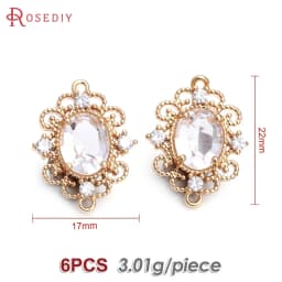 18K Gold Color Brass Zircon Glass Oval Shape Connect Charms Pendants High Quality Diy Jewelry Accessories Making Materials