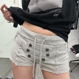 Y2K Coquette Low Waist Mini Shorts Cuffed Hem Striped Solid Black Twill Button Pocket Vintage Street Daily Hot Pants