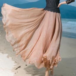720 Degrees Gold Silk Chiffon 8 Meters Full Skirt Women's Beach Holiday High-Waisted Slim Summer Bright Silk Chiffon Dance Skirt