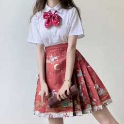 Chinese Style Improved Ming Dynasty Exquisite Printed Horse-face Skirt Women High Waist All-match Pleated Mini Horse-face Skirt