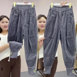 Spring Autumn New Solid Color Corduroy Pants Women Elastic Waist Loose Harem Pants All-Match Casual Bundle Foot Trousers Ladies