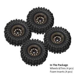 INJORA Black Coating Brass 1.0" Beadlock Wheel Tires Set for 1/24 1/18 RC Crawler Car Axial SCX24 AX24 TRX4M FCX24