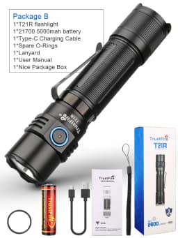 Trustfire T21R Tactical Led Flashlight 2600 Lumen Type C Rechargeable 21700 Battery Powerful Outdoor Lighting High Power Lantern