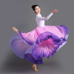 Women's 360-720 Degrees Big-hem Dance Skirts Gradient Color Chiffon Maxi Skirts Elastic-waist Elegant Square Dance A-line Skirts