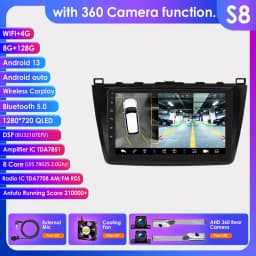 Hizpo 2Din 9inch Android Auto Car Radio for Mazda 6 2007 - 2012 CarPlay Screen GPS Navigation 4G BT WiFi SWC DSP RDS 360° Cam