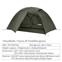 Thous Winds Taurus 2 People Tent Ultralight Hiking Tent Double Layer Outdoor Camping Tent 15D Nylon Ripstop Both Side Silicon